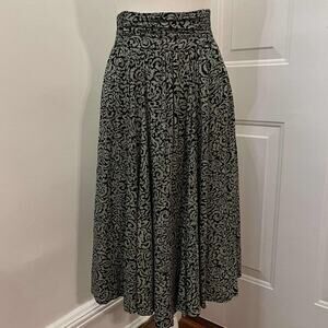 VTG 80's Carole Little Petites Green And Black Patterned Midi Skirt Size 2